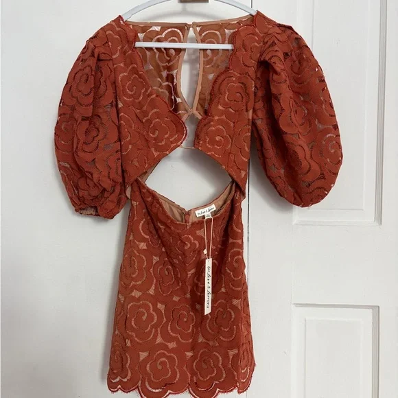 For Love And Lemons Floral Lace Mini Dress in Brown - Picture 6 of 13